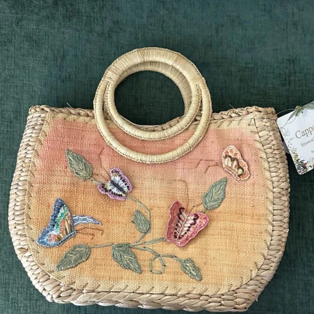 Fairy straw bag with sequin butterflies